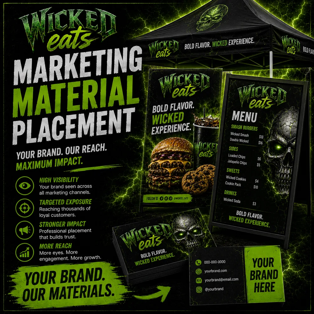 Marketing Material Placement — Your brand on menus, flyers, and promo