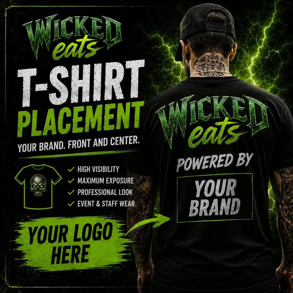 T-Shirt Placement — Your brand front and center on Wicked Eats apparel