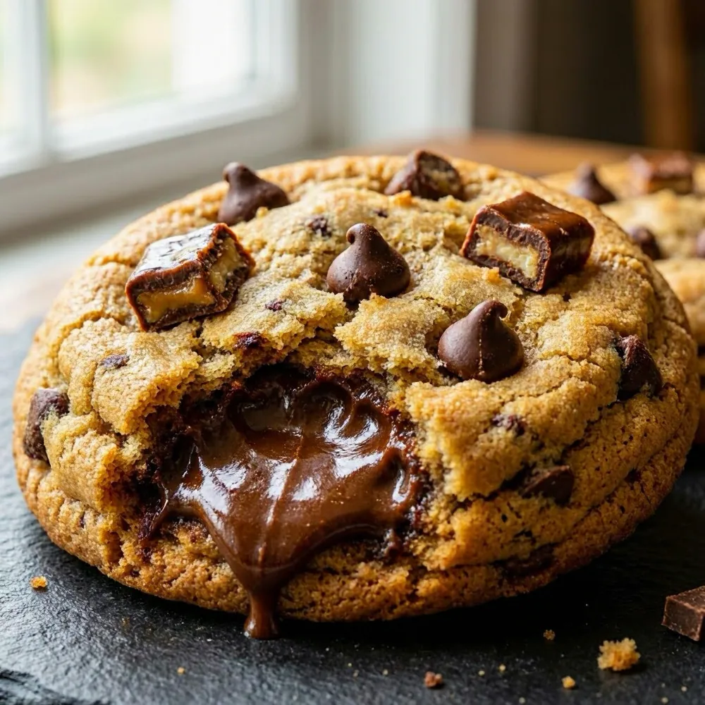 Busted Nut cookie — nutella-stuffed chocolate chip cookie with snickers
